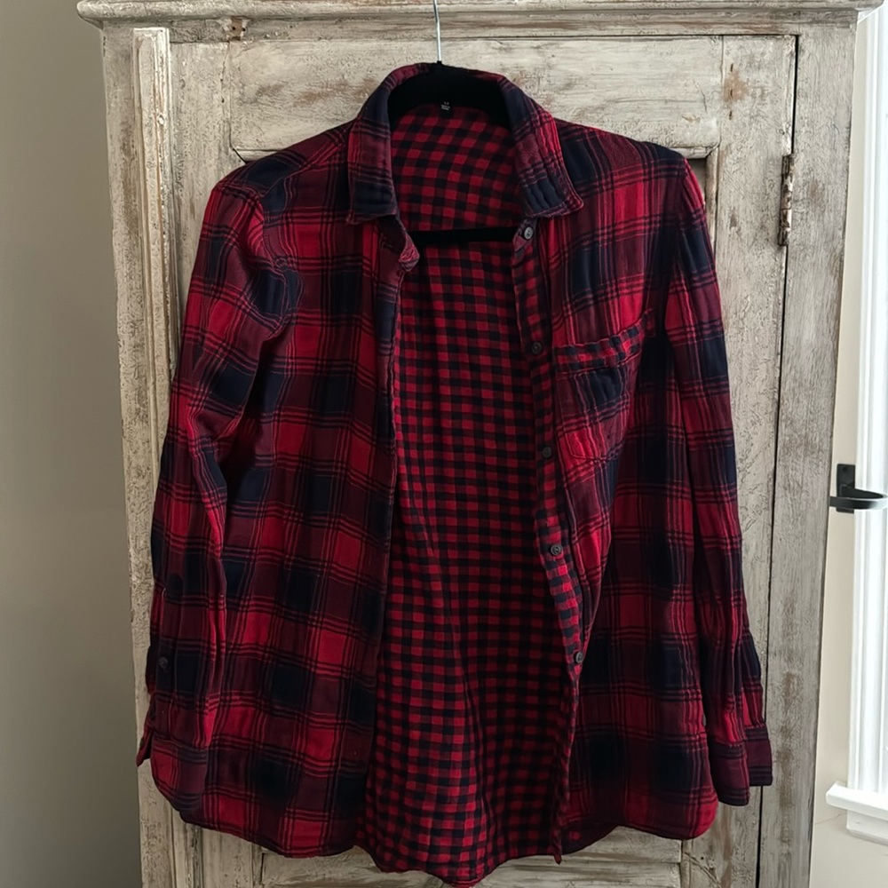 Madewell Red and Navy Flannel Button Down Shirt